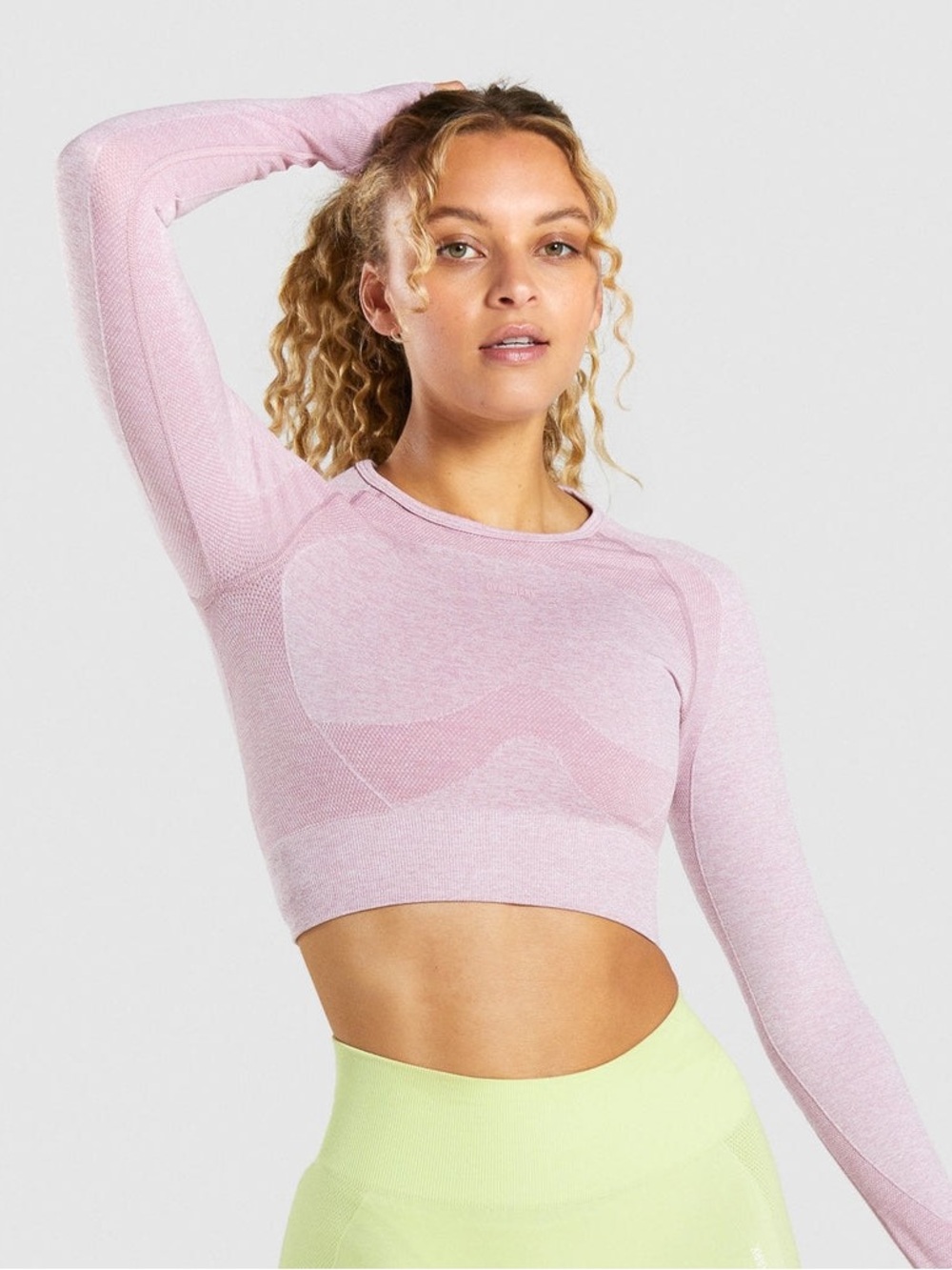 GymShark FLEX SPORTS LONG SLEEVE CROP TOP in pink | size small